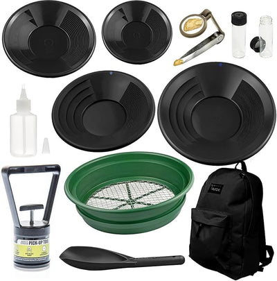 12-Piece Gold Panning Kit with Black Backpack – Complete Prospecting Tools for All Ages