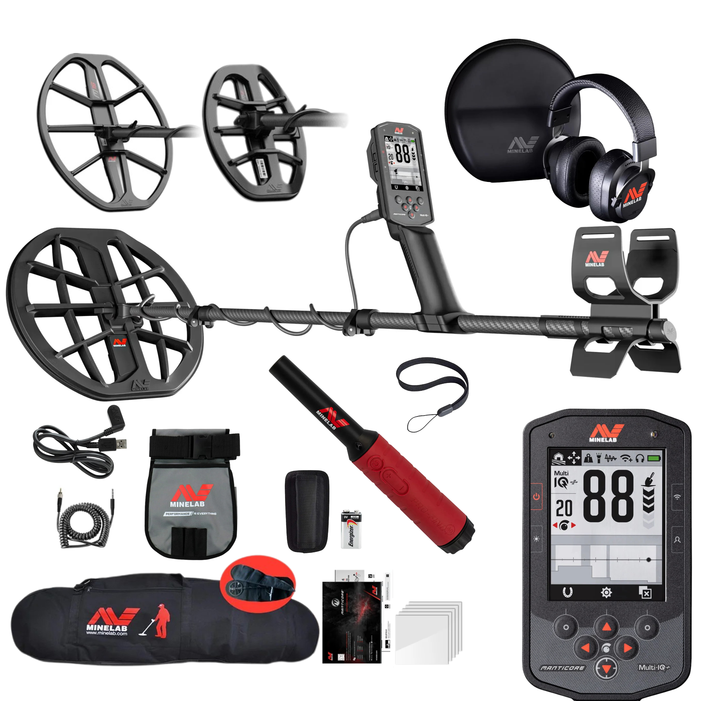 Minelab Manticore 3-Coil Detector Bundle – Includes Pro-Find 40, M8/M15 Coils, Carry Bag & Pouch