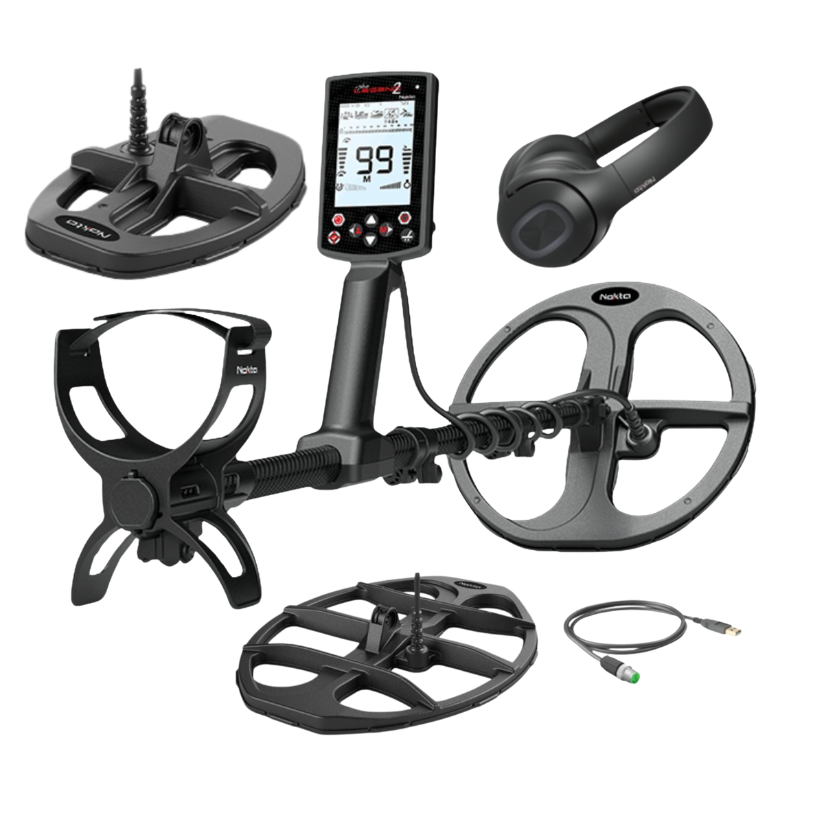 3 Coil Pkg Nokta Legend 2 Multi Frequency Waterproof Metal Detector With LD21, LD28, LD38 Searchcoils, Wireless Headphones, and Accupoint Pinpointer