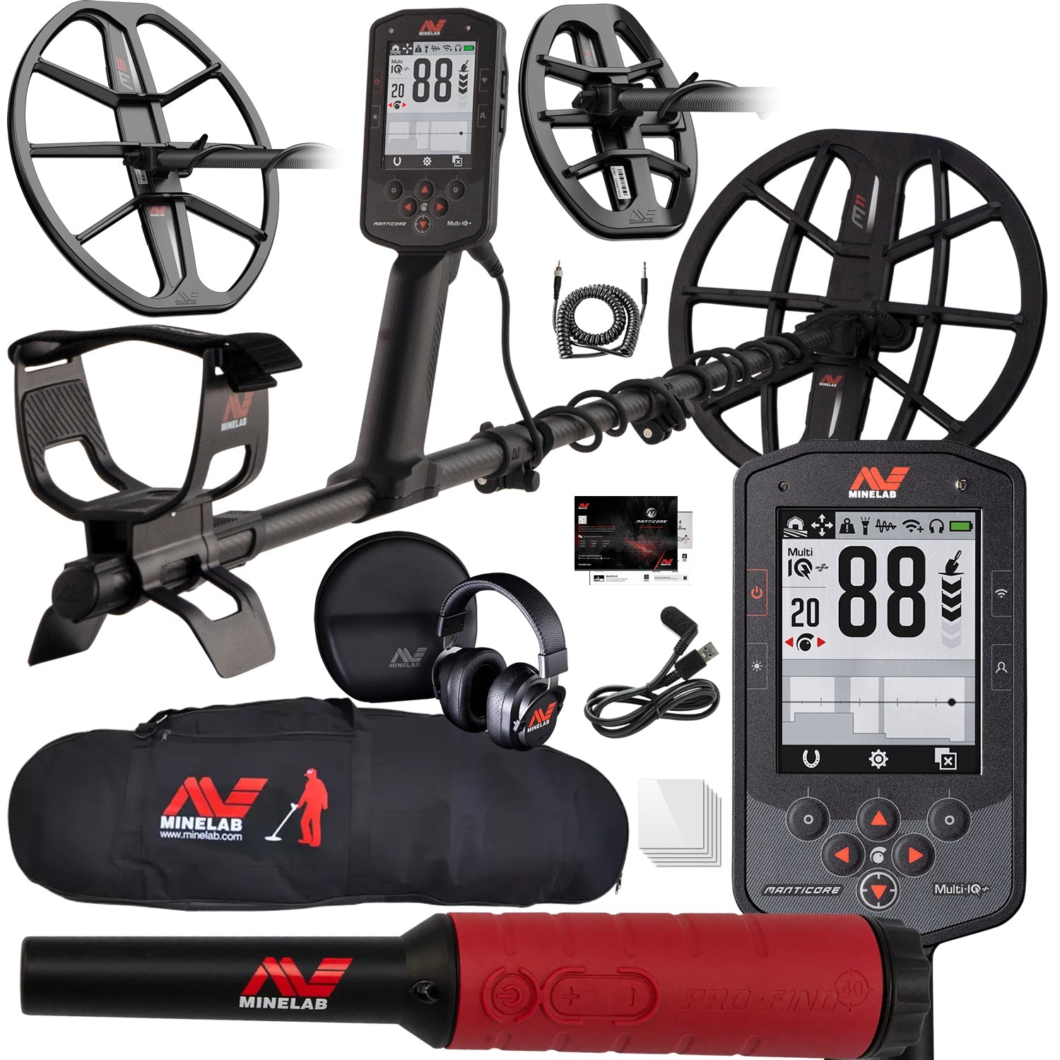Minelab Manticore 3-Coil Detector Bundle – Includes Pro-Find 40, M8/M15 Coils, Carry Bag & Pouch