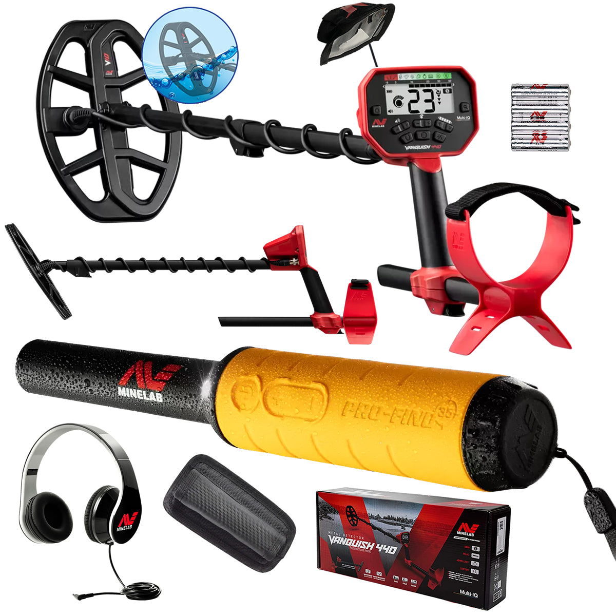 Minelab Vanquish 440 Metal Detector Bundle – Includes Pro-Find 35 Pinpointer, Headphones, 10" Coil & Cover