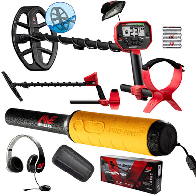 Minelab Vanquish 440 Metal Detector Bundle – Includes Pro-Find 35 Pinpointer, Headphones, 10" Coil & Cover