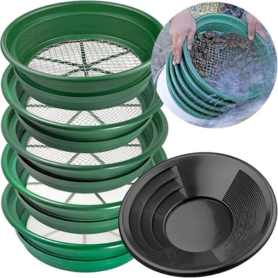 6-Piece Gold Panning Classifier Set – 12" Dual Riffle Gold Pan –Fits Standard 5-Gallon Buckets