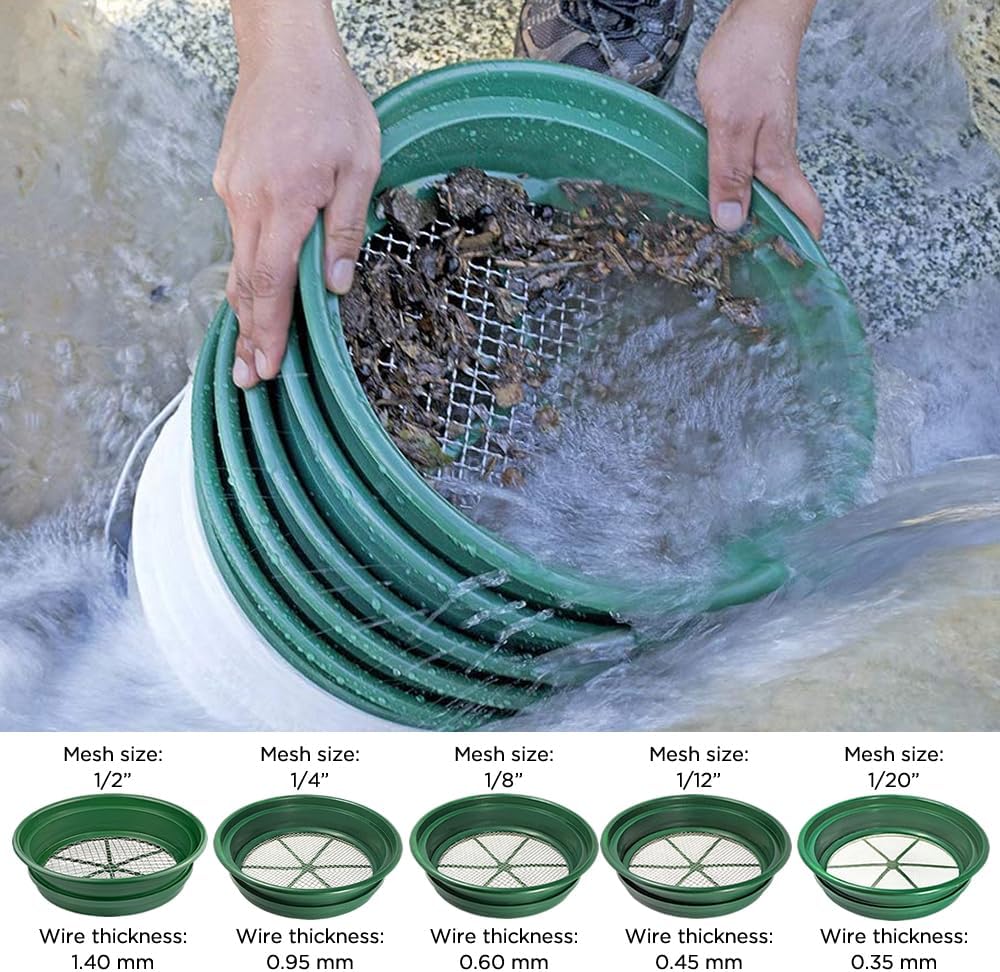 6-Piece Gold Panning Classifier Set – 12" Dual Riffle Gold Pan –Fits Standard 5-Gallon Buckets
