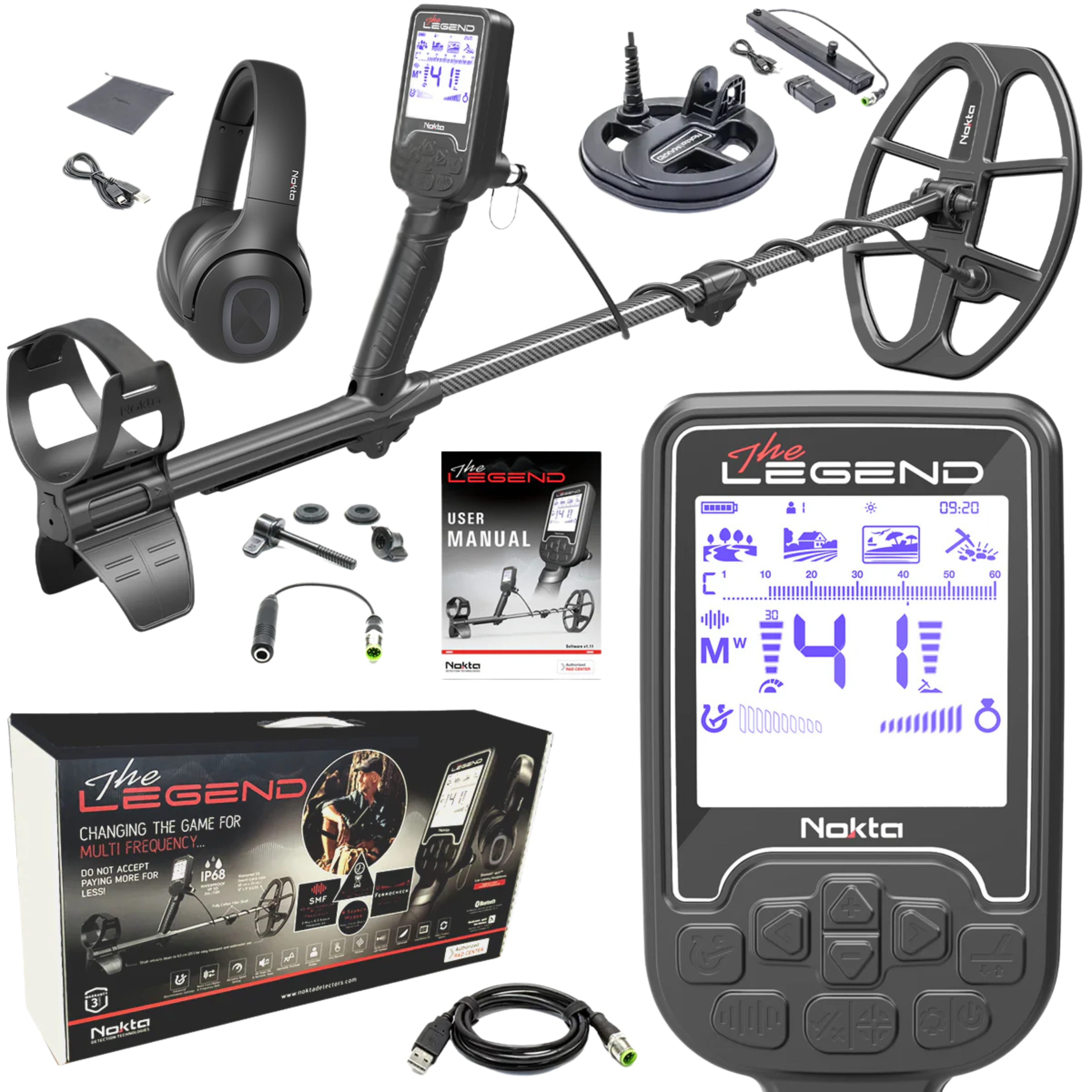 Nokta Legend "Next Generation" PRO PACK Multi-Frequency Waterproof Metal Detector with 12"x9" LG30 & 6" Coils and Pinpointer