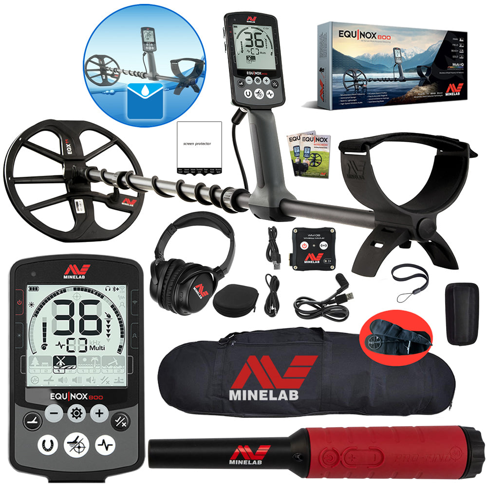 Minelab Equinox 800 Waterproof Multi-Frequency Metal Detector with Carry Bag, 11" DD Coil & Pro-Find 40 Pinpointer