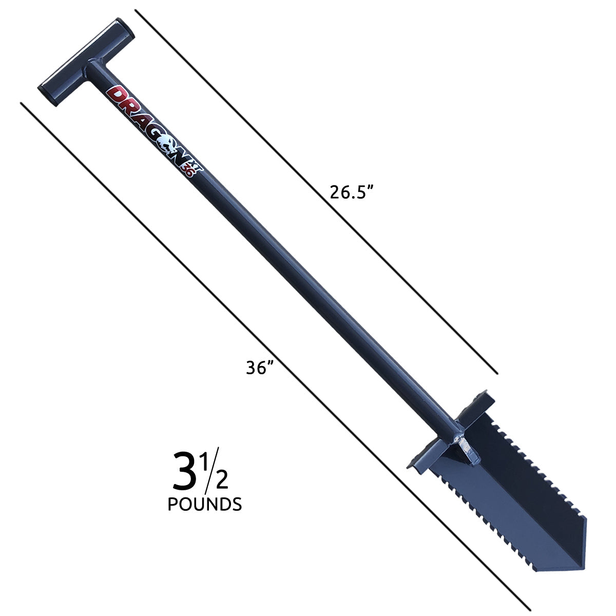 DragonXT Metal Detecting Shovel – 36" T-Handle with Serrated Edge for Tough Soil