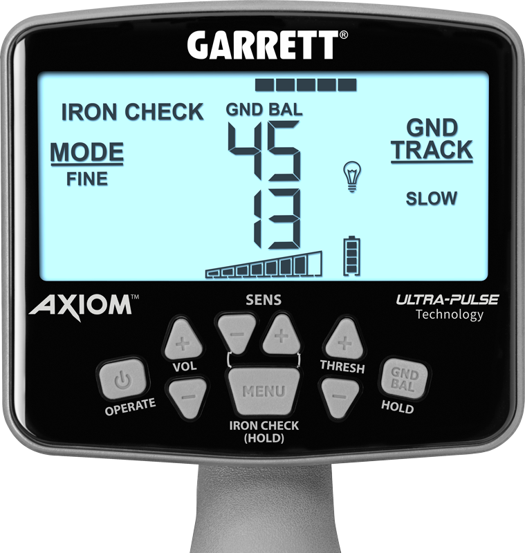 Garrett Axiom Pro Gold Pulse Induction Metal Detector with 11" Mono Coil, 13"x11" DD Coil, Wireless Headphones, Battery Booster & Travel Pack