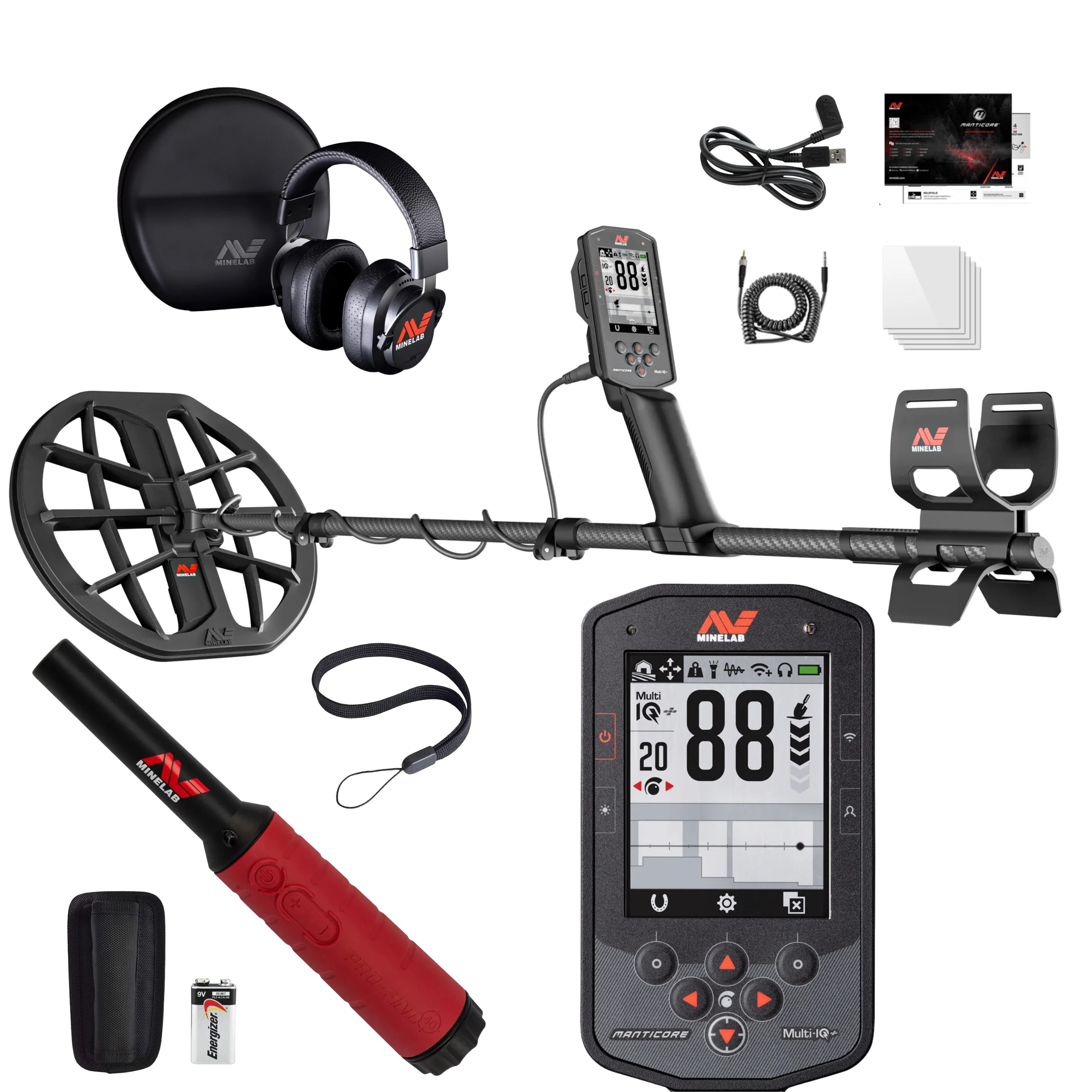 Minelab Manticore Waterproof Multi-Frequency Metal Detector + Pro-Find 40
