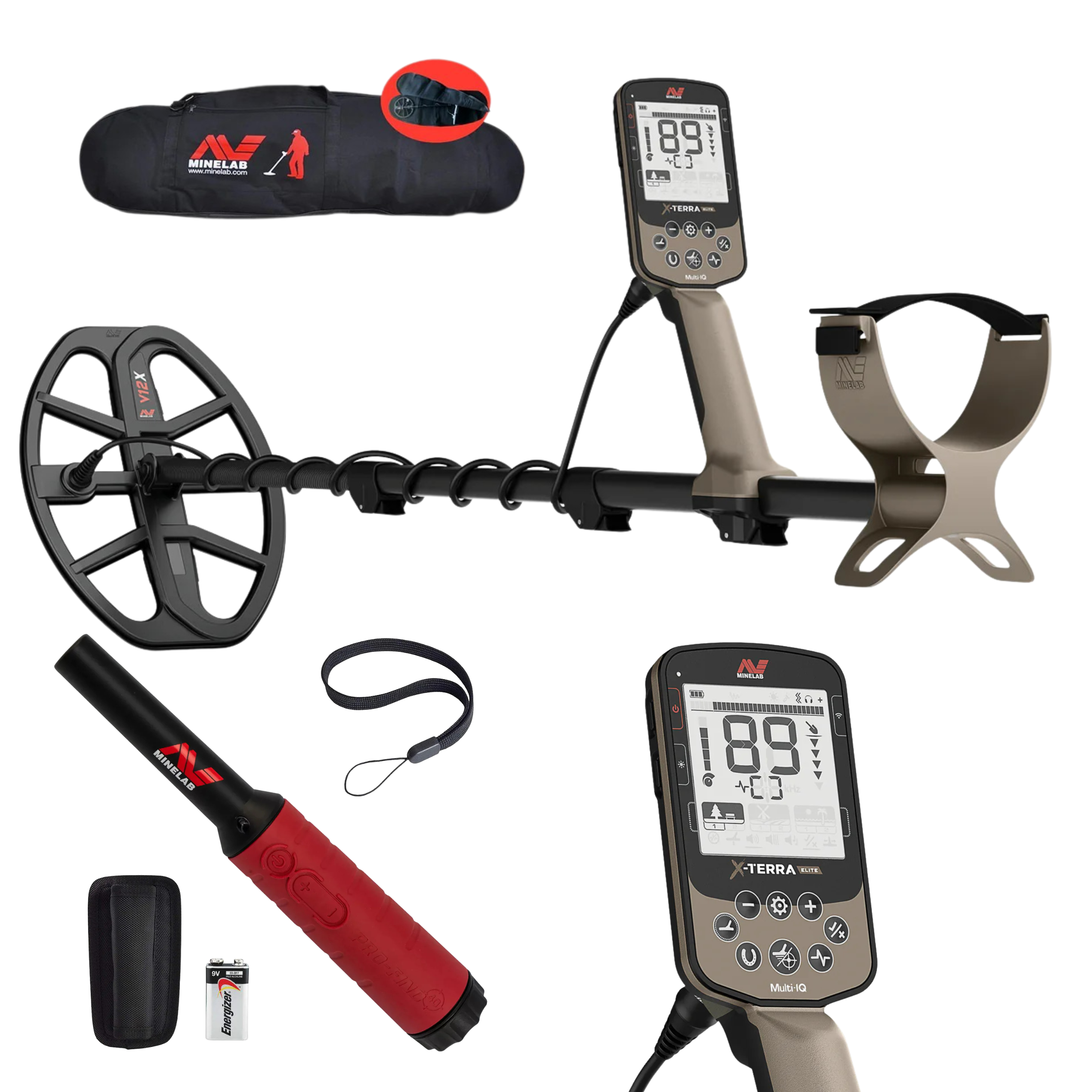 Minelab X-Terra Elite Multi-Frequency Waterproof Metal Detector with Pro-Find 40 & Travel/Carry Bag
