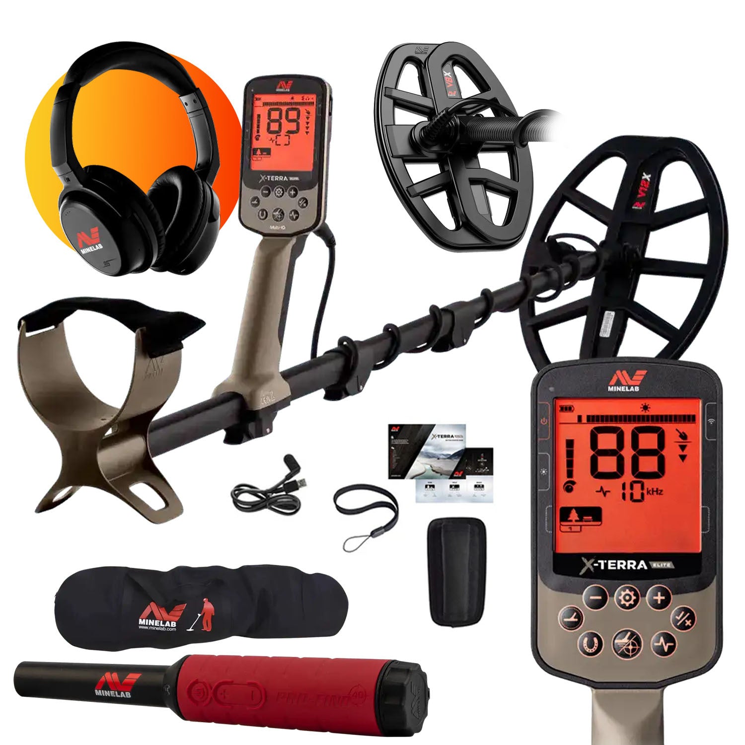 Minelab X-Terra Elite Expedition Pack – Multi-Frequency Waterproof Detector + 2 Coils, Pro-Find 40, Wireless Headphones & Travel Bag