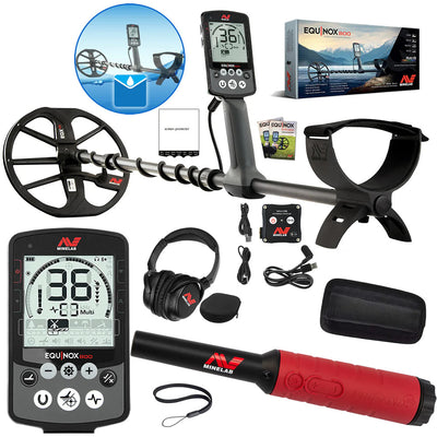 Minelab Equinox 800 Waterproof Multi-Frequency Metal Detector with 11" DD Coil, Gold Mode & Pro-Find 40 Pinpointer