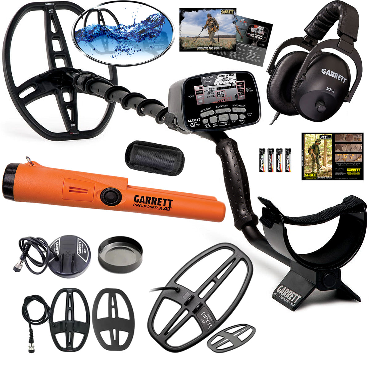 Garrett AT PRO Metal Detector with 4 Coils + Pro-Pointer AT Underwater Pinpointer