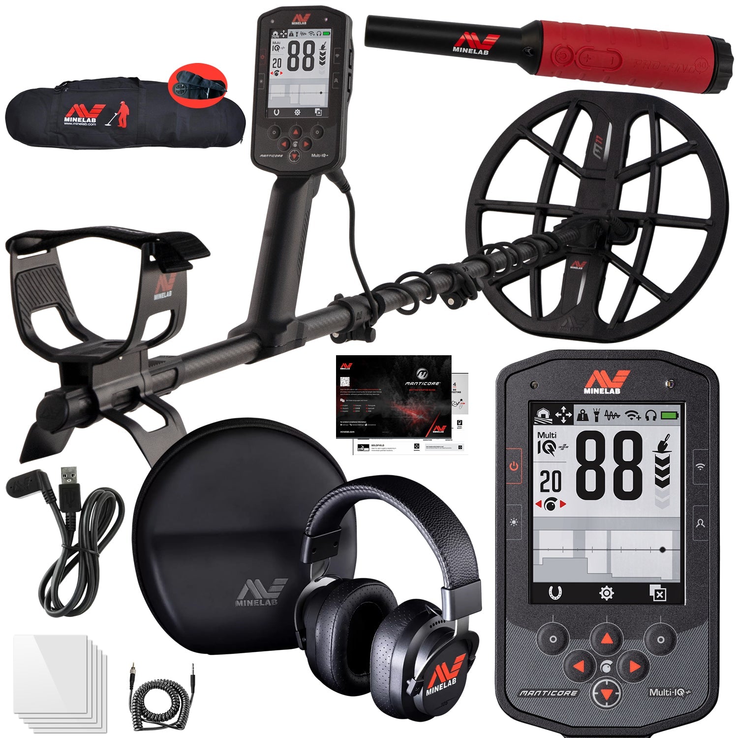 Minelab Manticore 3-Coil Detector Bundle – Includes Pro-Find 40, M8/M15 Coils, Carry Bag & Pouch
