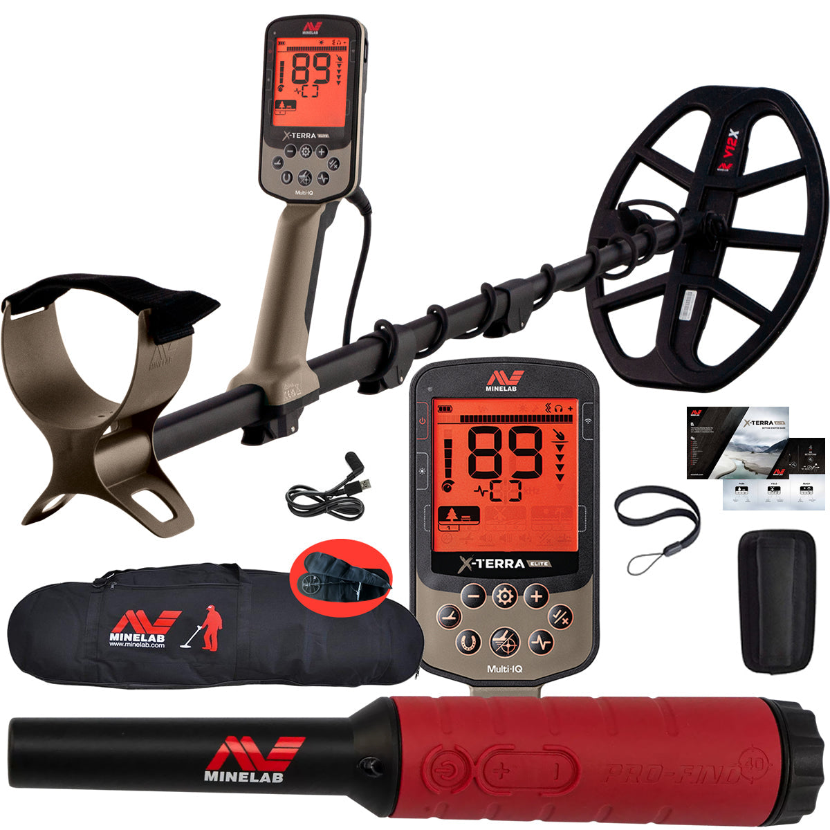 Minelab X-Terra Elite Multi-Frequency Waterproof Metal Detector with Pro-Find 40 & Travel/Carry Bag