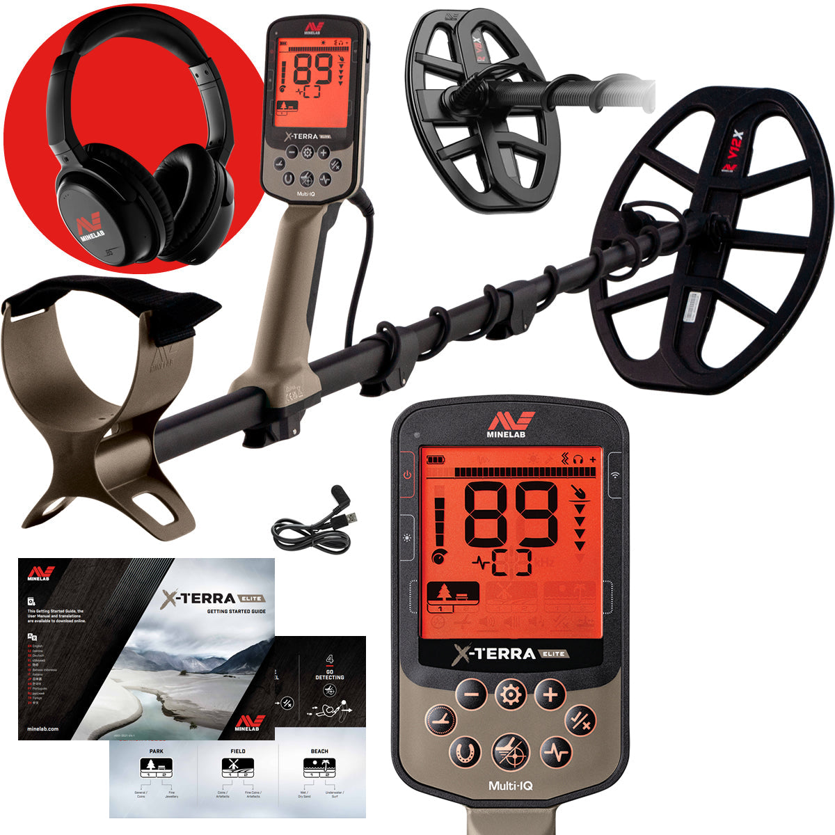 Minelab X-Terra Elite 2 Coil Expedition Pack Multi-Frequency Waterproof Metal Detector with Wireless Headphones & Free Pro Find 40