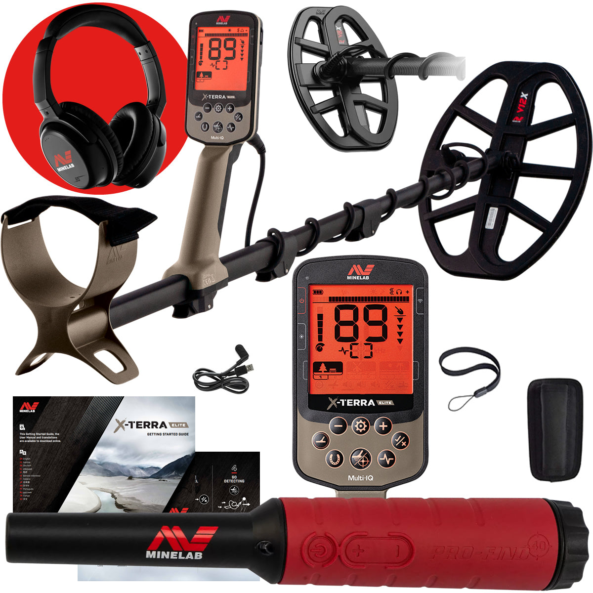 Minelab X-Terra Elite 2 Coil Expedition Pack Multi-Frequency Waterproof Metal Detector with Wireless Headphones & Pro-Find 40