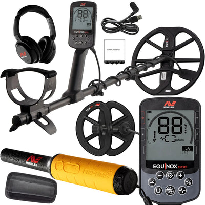 Minelab Equinox 900 Waterproof Multi-Frequency Metal Detector with 11" & 6" DD Coils and Pro-Find 35 Pinpointer