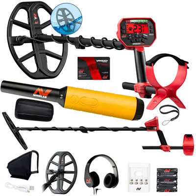 Minelab Vanquish 540 Metal Detector Bundle with Pro-Find 35 Pinpointer, Headphones, 12" Coil & Rechargeable Batteries