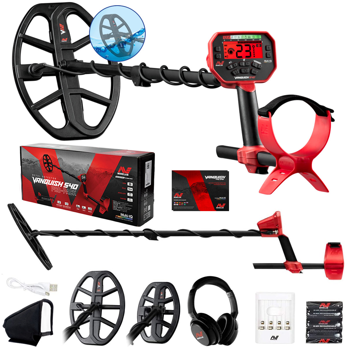 Minelab Vanquish 540 Pro-Pack with Wireless Headphones, 12" & 8" Coils, Rechargeable Batteries