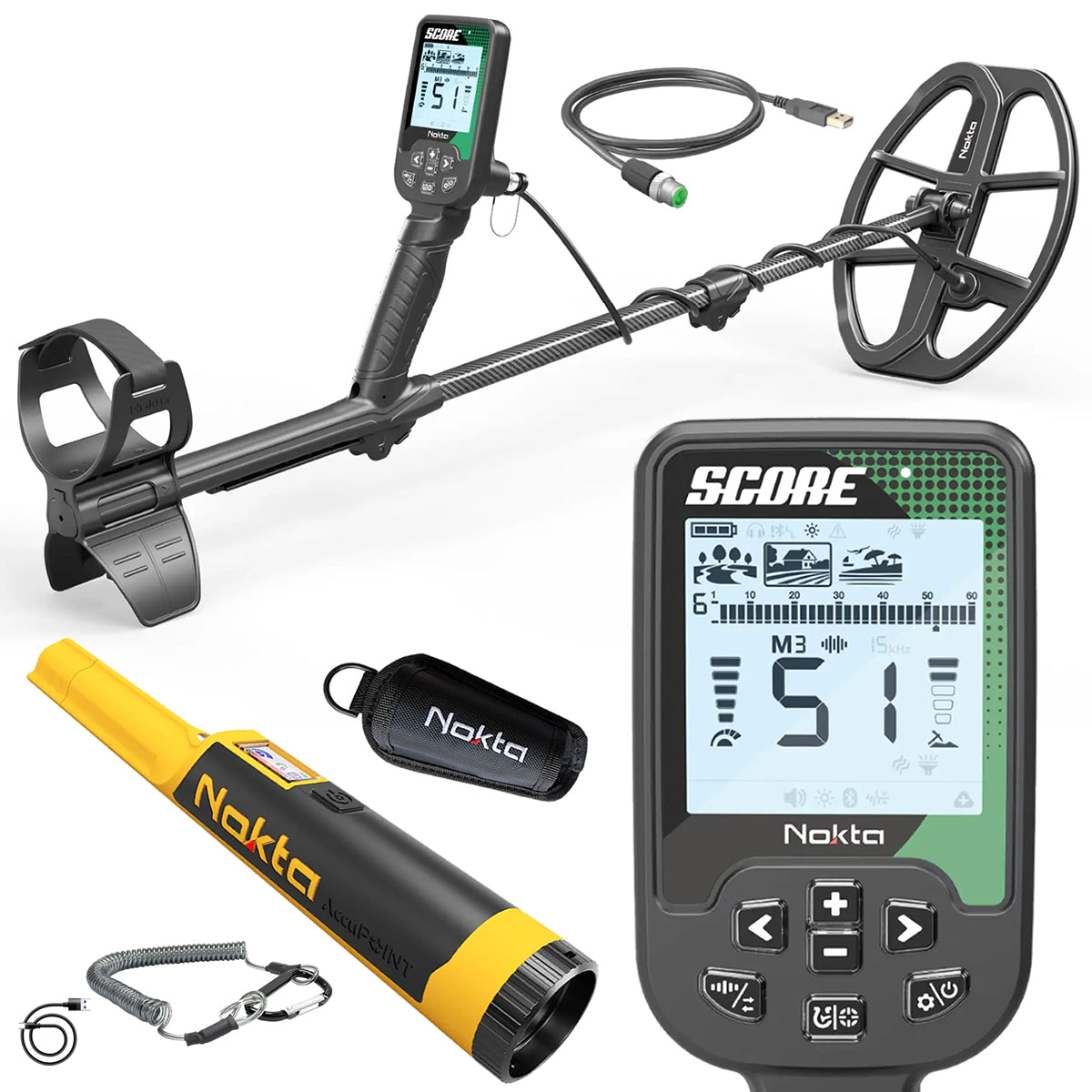 Nokta Score Waterproof Multi-Frequency Metal Detector + AccuPOINT Pinpointer Bundle