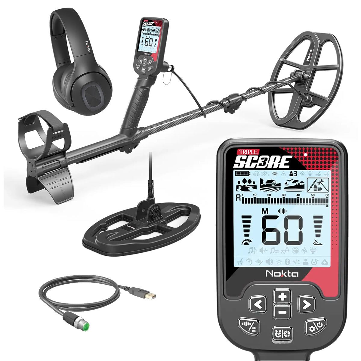 Nokta Score 3 Triple Score Waterproof Multi-Frequency Metal Detector Pro Pack with 2 Coils & Free Accessories
