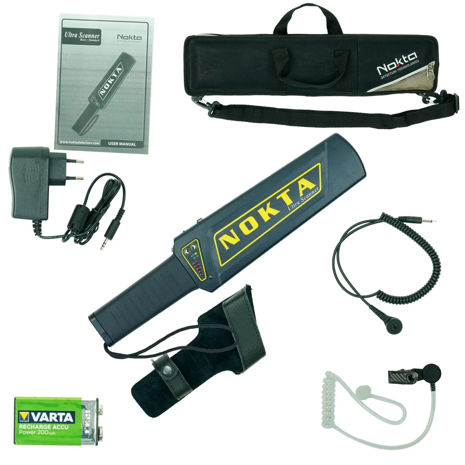 Nokta Ultra Scanner Pro Metal Detector Package with Carry Bag, Earphones, Charger, Belt Holster & Rechargeable 9V Battery