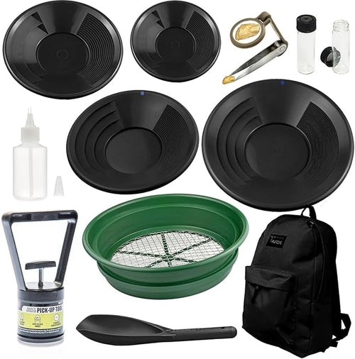 12-Piece Gold Panning Kit with Black Backpack – Complete Prospecting Tools for All Ages