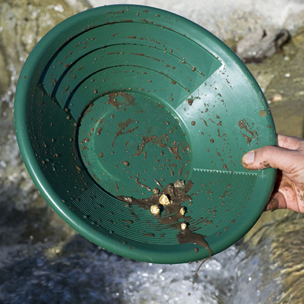 Green Dual Riffle Gold Pan – 12" Prospecting Pan for Gold Recovery