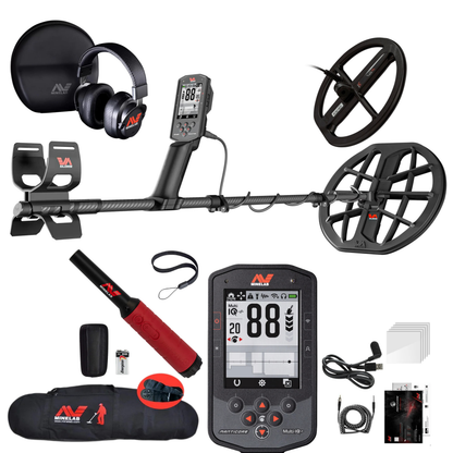 Minelab 2-Coil Manticore Metal Detector â€“ High-Power Multi-Frequency, Waterproof with M9 Coil, Pro-Find 40 & Pouch