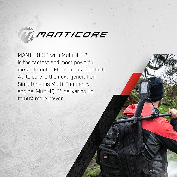 Minelab Manticore Multi-Frequency High Power Waterproof Metal Detector with M9 Coil, PRO-FIND 40 Pinpointer & Backpack