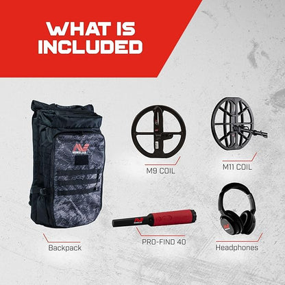 Minelab Manticore Multi-Frequency High Power Waterproof Metal Detector with M9 Coil, PRO-FIND 40 Pinpointer & Backpack