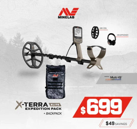 Minelab X-Terra Elite 2 Coil Expedition Pack Multi-Frequency Waterproof Metal Detector with Wireless Headphones & Backpack