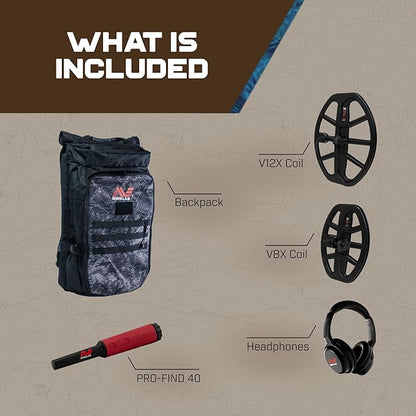 Minelab X-Terra Elite 2 Coil Expedition Pack Multi-Frequency Waterproof Metal Detector with Wireless Headphones, Backpack & PRO-FIND 40 Pinpointer
