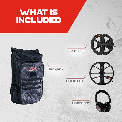 Minelab Equinox 900 Waterproof Multi-Frequency Metal Detector with 11" DD Coil, 6" DD Coil & Backpack