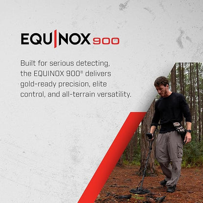 Minelab Equinox 900 Waterproof Multi-Frequency Metal Detector with 11" DD Coil, 6" DD Coil, PRO-FIND 40 Pinpointer, Backpack & EQX 15 Coil