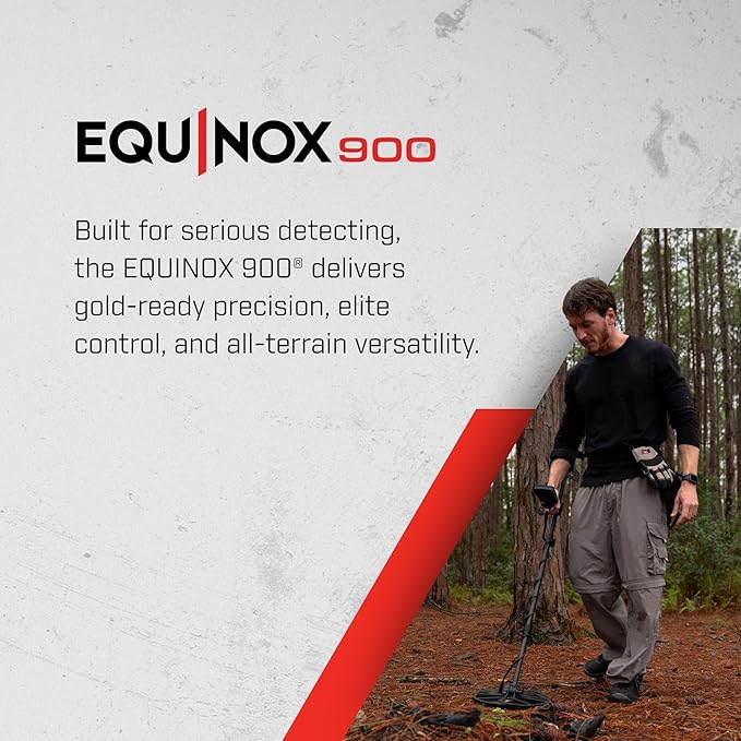 Minelab Equinox 900 Waterproof Multi-Frequency Metal Detector with 11" DD Coil, 6" DD Coil, PRO-FIND 40 Pinpointer, Backpack & EQX 15 Coil