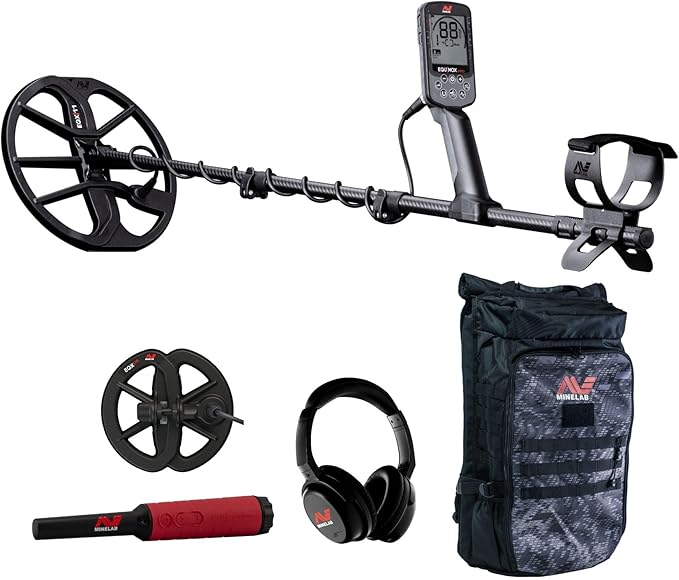 Minelab Equinox 900 Waterproof Multi-Frequency Metal Detector with 11" DD Coil, 6" DD Coil, Backpack & PRO-FIND 40 Pinpointer
