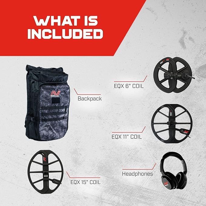 Minelab Equinox 900 Waterproof Multi-Frequency Metal Detector with 11" DD Coil, 6" DD Coil, EQX 15 Coil & Backpack