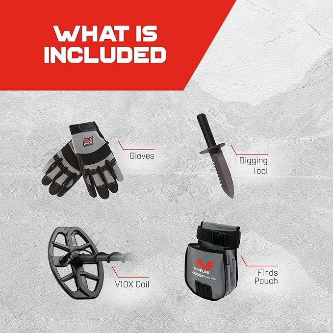 Minelab Vanquish 360 Adventure Pack Multi-Frequency Waterproof Metal Detector with Digger, Finds Pouch & Gloves