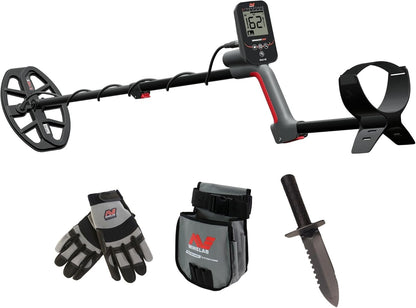 Minelab Vanquish 360 Adventure Pack Multi-Frequency Waterproof Metal Detector with Digger, Finds Pouch & Gloves