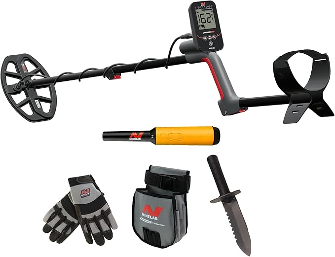 Minelab Vanquish 360 Adventure Pack Multi-Frequency Waterproof Metal Detector with PRO-FIND 35 Pinpointer, Digging Tool, Finds Pouch & Gloves