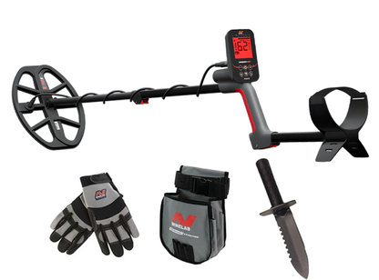 Minelab Vanquish 460 Adventure Pack Multi-Frequency Waterproof Metal Detector with Digger, Finds Pouch & Gloves