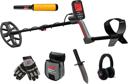 Minelab Vanquish 460 Adventure Pack Multi-Frequency Waterproof Metal Detector with PRO-FIND 35 Pinpointer, Digging Tool, Finds Pouch & Gloves