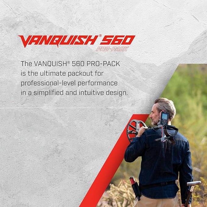 Minelab Vanquish 560 Pro Pack Multi-IQ Metal Detector with PRO-FIND 35 Pinpointer, Digging Tool, Finds Pouch & Gloves