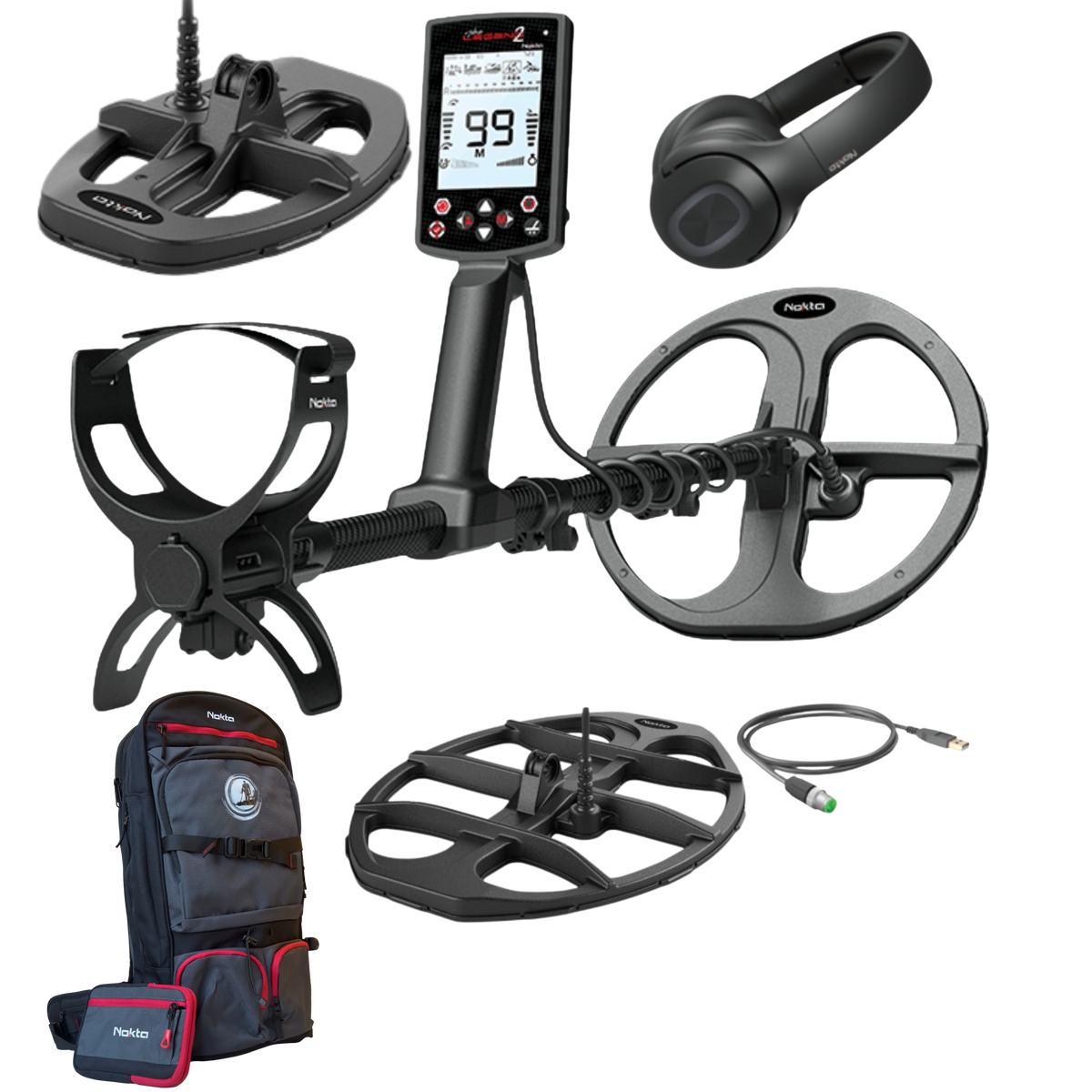 3 Coil Pkg Nokta Legend 2 Simutaneous Multi Frequency Metal Detector With Wireless Headphones, BackPack, LD21, LD28, & FREE LD38 Searchcoil