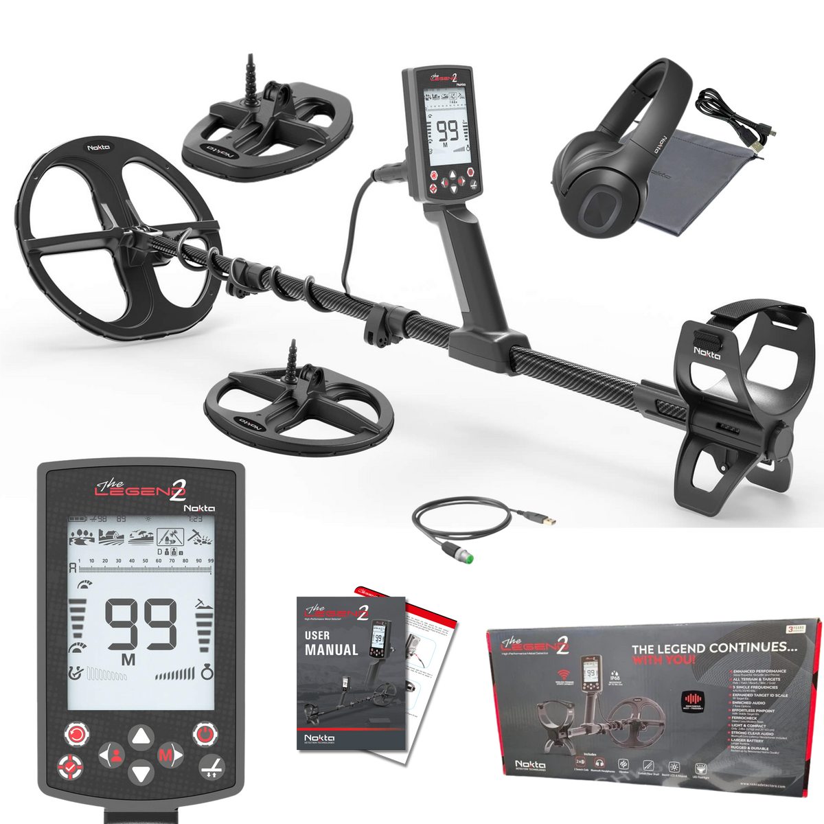 Nokta Legend 2 Metal Detector With Backpack, LD21, LD28, & FREE LD22 Searchcoil