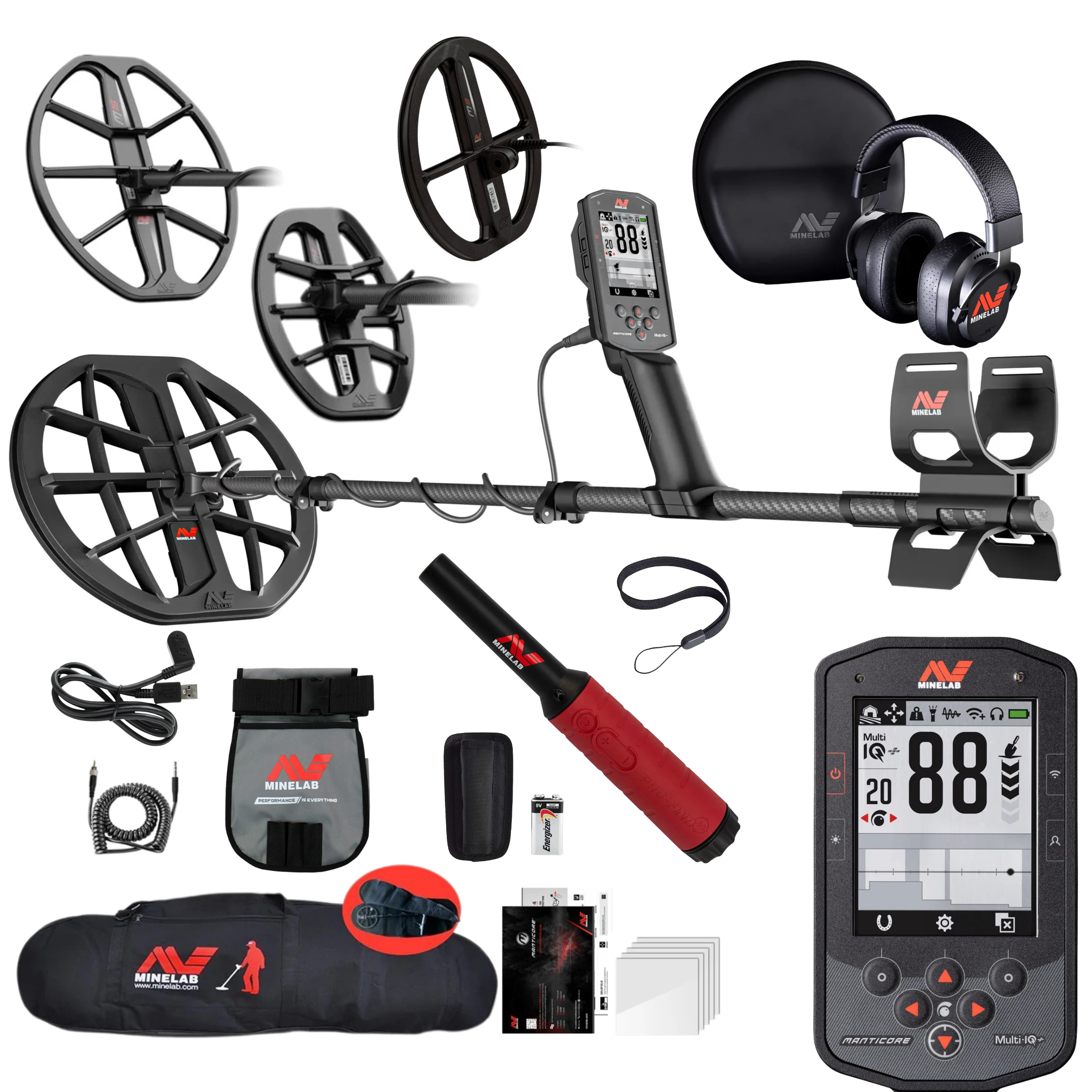 Minelab 4-Coil Manticore Metal Detector â€“ Multi-Frequency with M8, M9 & M15 Coils, Pro-Find 40 & Padded Bag