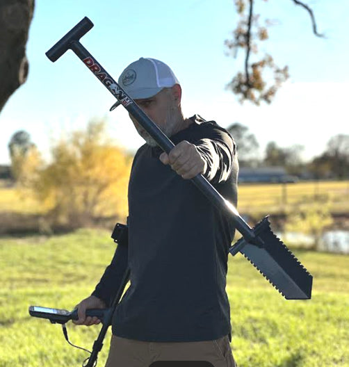 DragonXT Metal Detecting Shovel – 36" T-Handle with Serrated Edge for Tough Soil