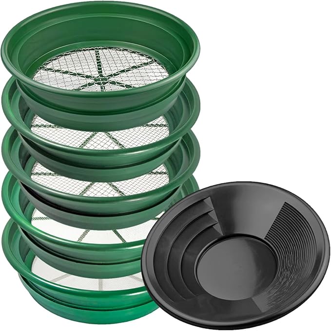 6-Piece Gold Panning Classifier Set – 12" Dual Riffle Gold Pan –Fits Standard 5-Gallon Buckets